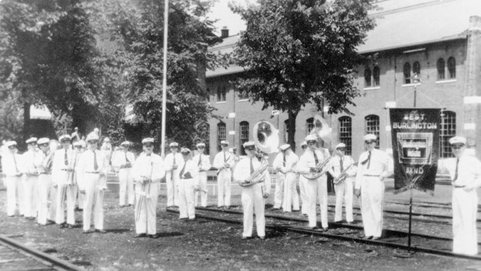 In 1937, the West Burlington Shop Band performed at the destination of CB&Q’s first steam excursion from Chicago. 