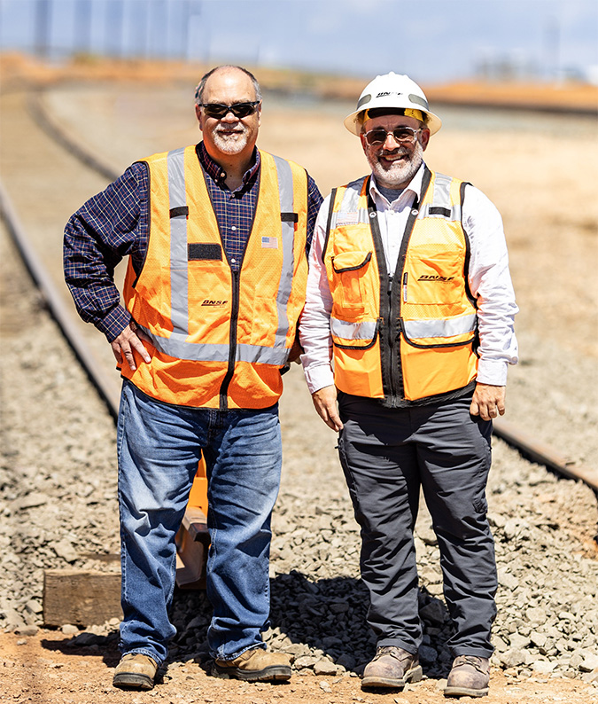 Superintendent of Operations J.J. Orr, left, and Manager of Engineering Seth Ogan closely worked together to build the new tracks in Winslow.