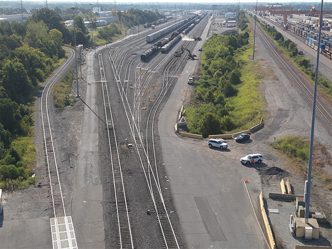 Crews put the finishing touches on the new tracks on the north end of the Memphis yard.
