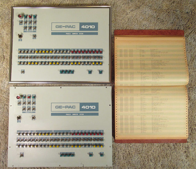 “Alice” and “Bonnie” yard control computers, which were installed in the fall 1974. At right is a binder with listing of all the retarder control and related software, all written in the GE-PAC assembler language.